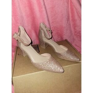 New Rose Gold Sparkle Closed Pointed Toe Heels 6